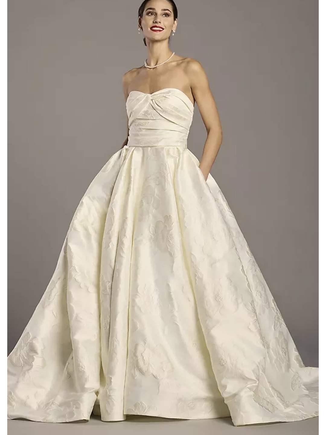 Oleg Cassini Strapless Ivory Floral Jacquard Ball Gown